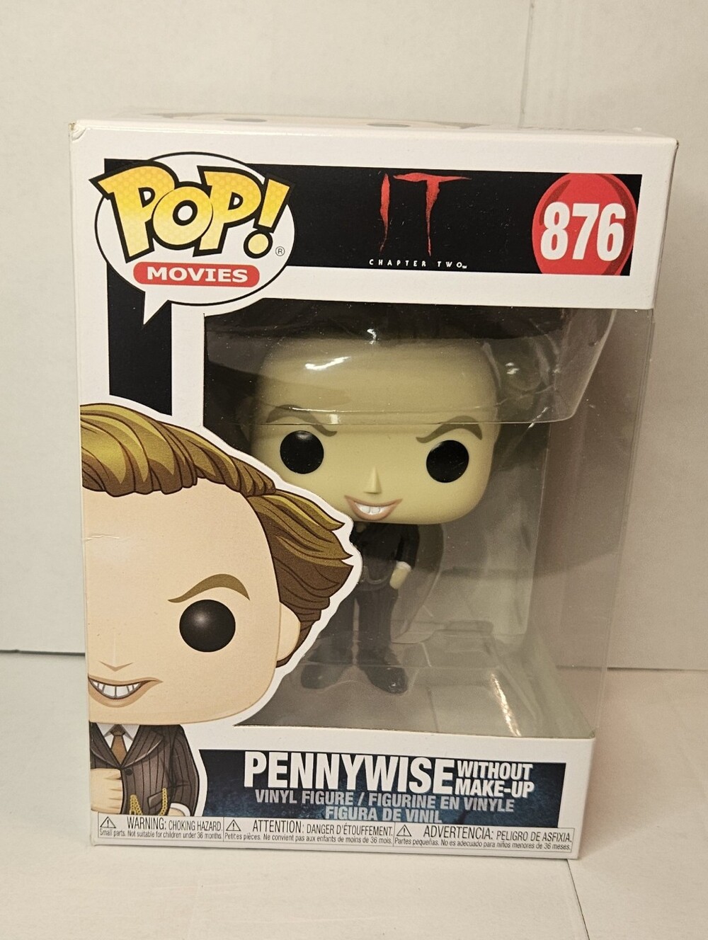 Funko Pop Movies IT Pennywise without Makeup #876. Comes with Protector